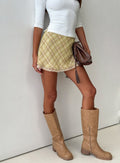   front view of model wearing Princess Polly Avalind Layered Mini Skirt Green Check Mini Skirts Skirts 