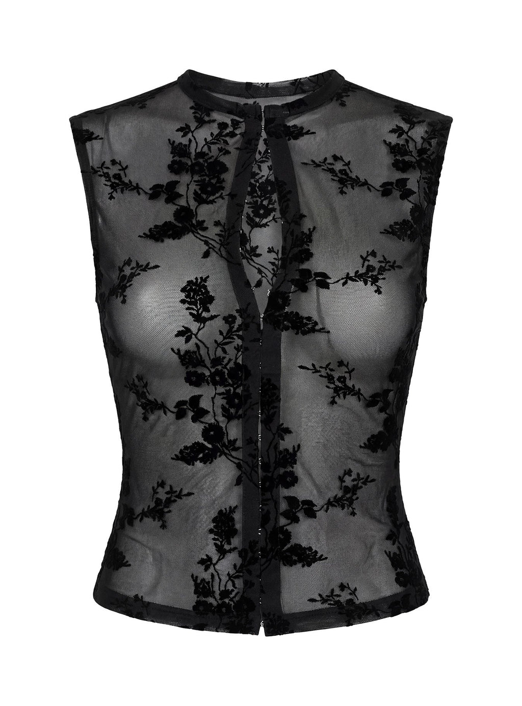 Kelira Keyhole Cutout Sheer Top Black
